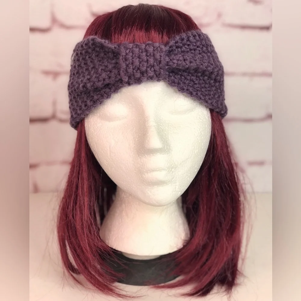 Knotted Bow Knit Headband Purple One Size